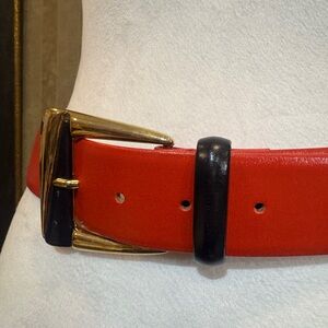 Vintage Mondi‎ Red Leather/Black  Belt with Gold Buckle Size 34
